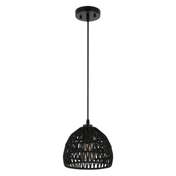 Campana 20" Bohemian Modern Woven Rattan/Iron LED Pendant